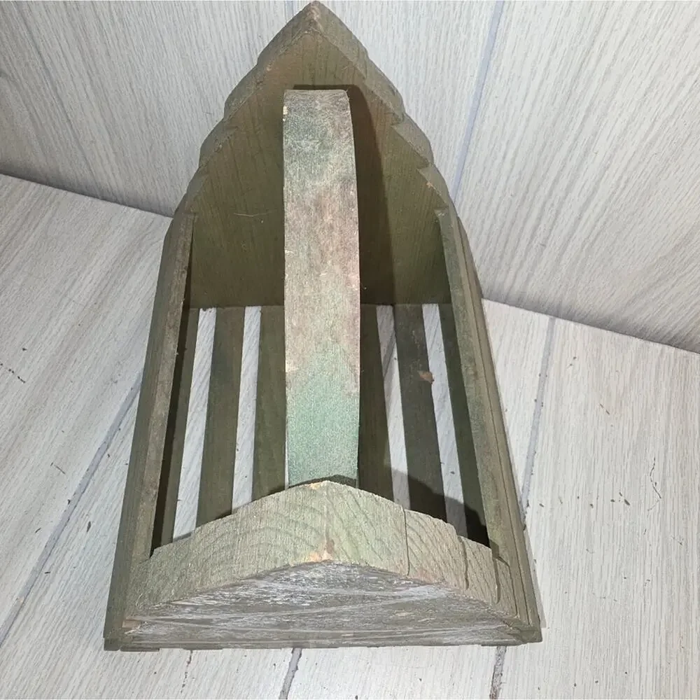 Vtg Handmade Wood Christmas Tree Basket Card Holder Holiday Farmhouse Festive